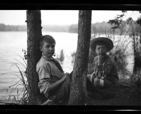 Elliston Perot Morris Jr. and Marriott Canby Morris Jr. on Pocono Lake, 1909. P.2013.13.361.