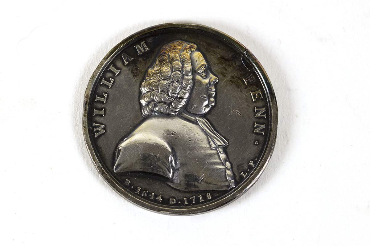 OBJ 903 recto. Lewis Pingo (1743-1830). William Penn Medal, 1775. Silver. Gift of Dr. John Fothergill, 1775.