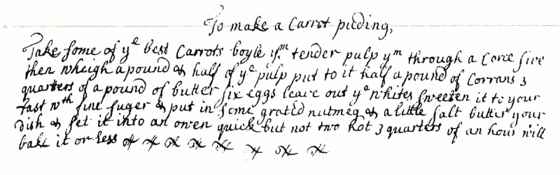 Anne Toller's carrot pudding recipe 1699