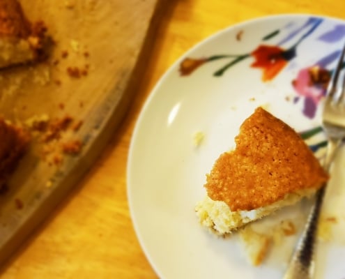 A slice of Barnard Cake, served