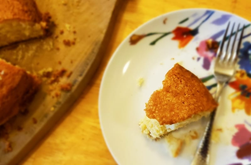 A slice of Barnard Cake, served