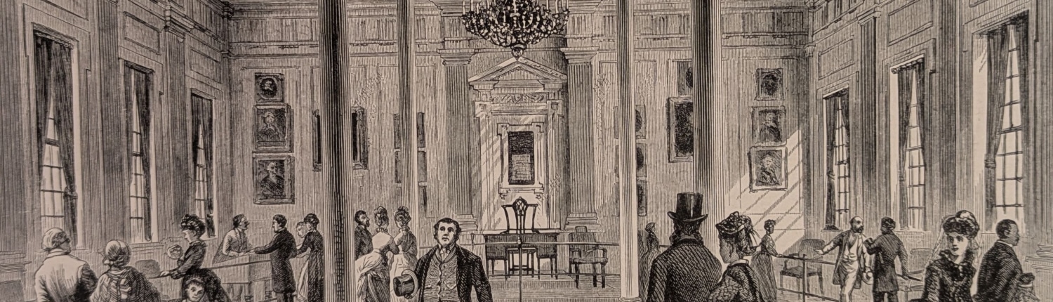 Illustration of the interior of the Hall of Independence after it was redecorated by Frank Etting's committee
