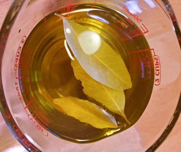 Bay leaves steeping in olive oil