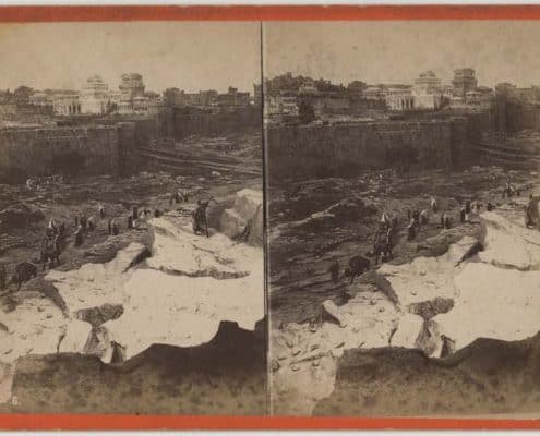 R. Newell & Son, “Herod’s Palace and Towers,” No. 6 in Cyclorama of Jerusalem and the Crucifixion. Broad and Cherry Sts., Philadelphia. Albumen print on stereograph mount. Recto.